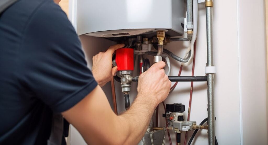 plumber fixing water heater