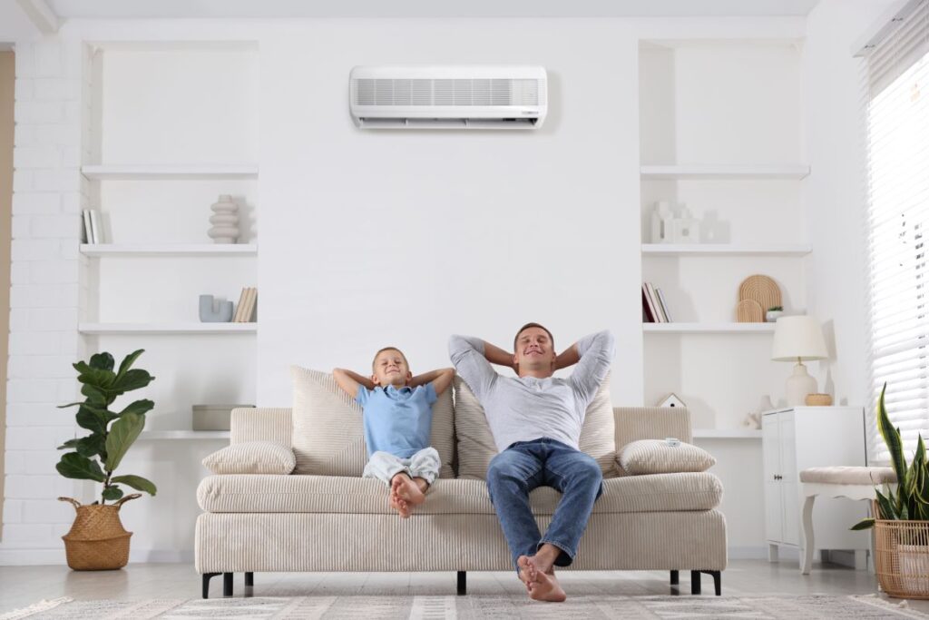 ductless air conditioner two people enjoying air conditioner